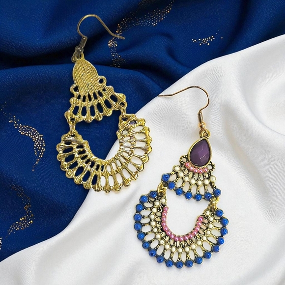 🆕️ Boho Chic Bold Beaded Chandelier Earrings Blue Pink Purple Statement Style - Picture 7 of 13